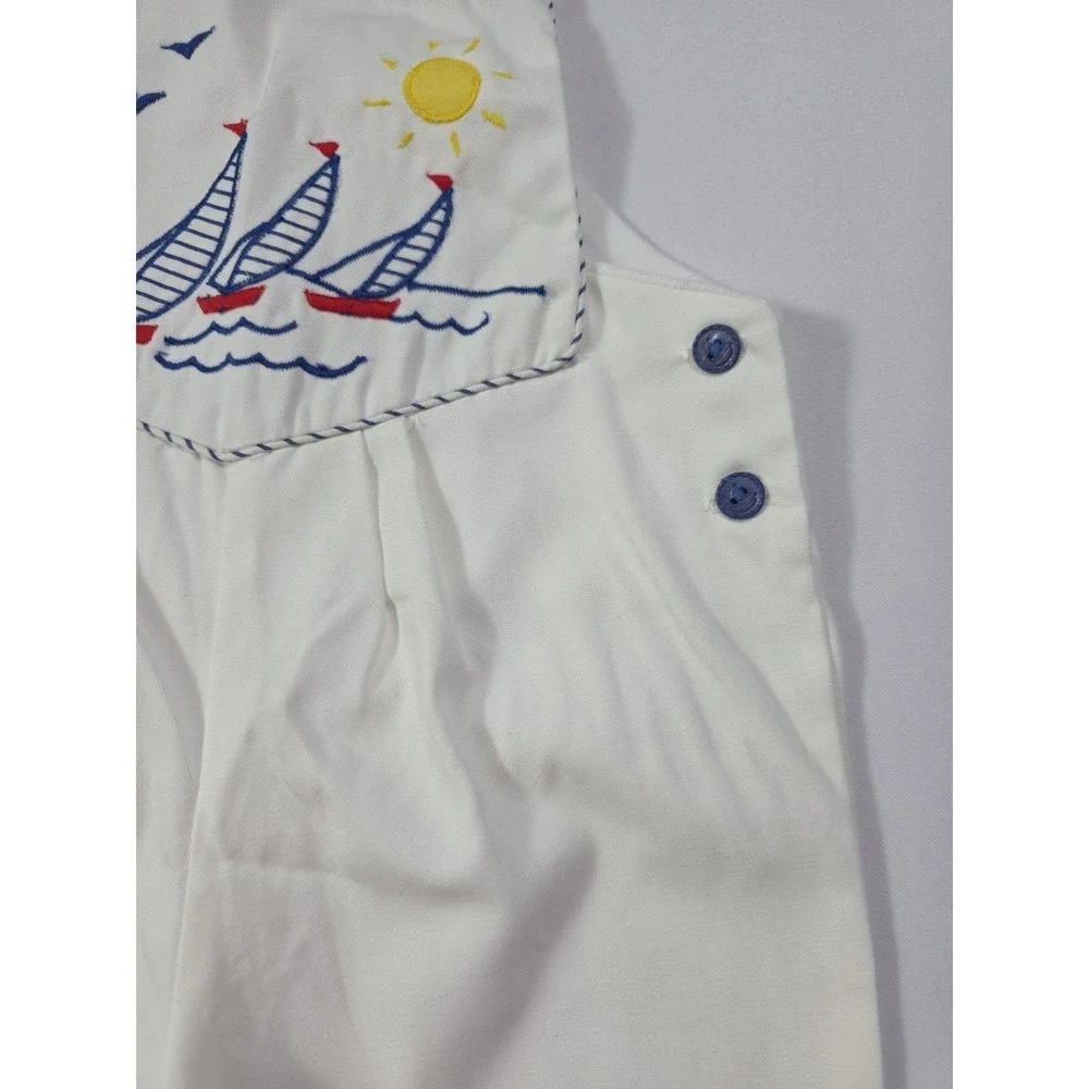 Vintage 1990s Baby Sailboat Nautical Overalls Romper 6-9M White